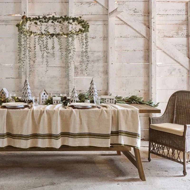 Green Selvedge Stripe Linen Tablecloth Small