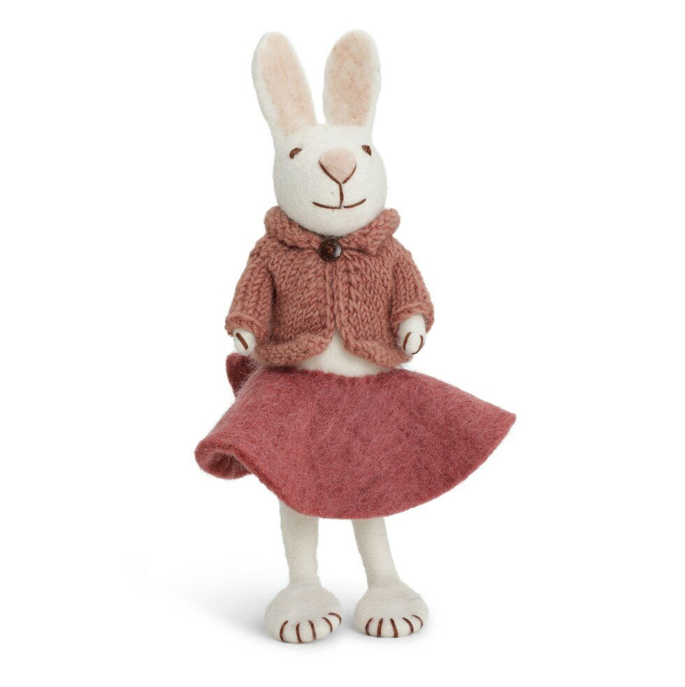 Big White Bunny with Rose Skirt and Jacket