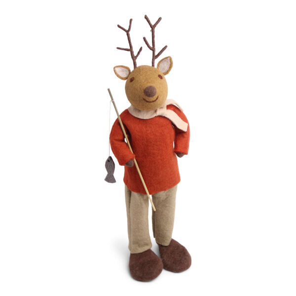XL Brown Deer with Fishing Pole