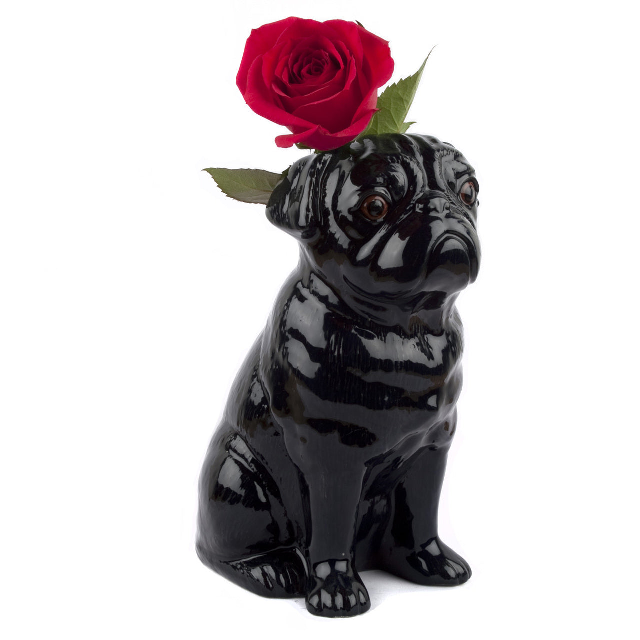 Black Pug Flower Vase Large
