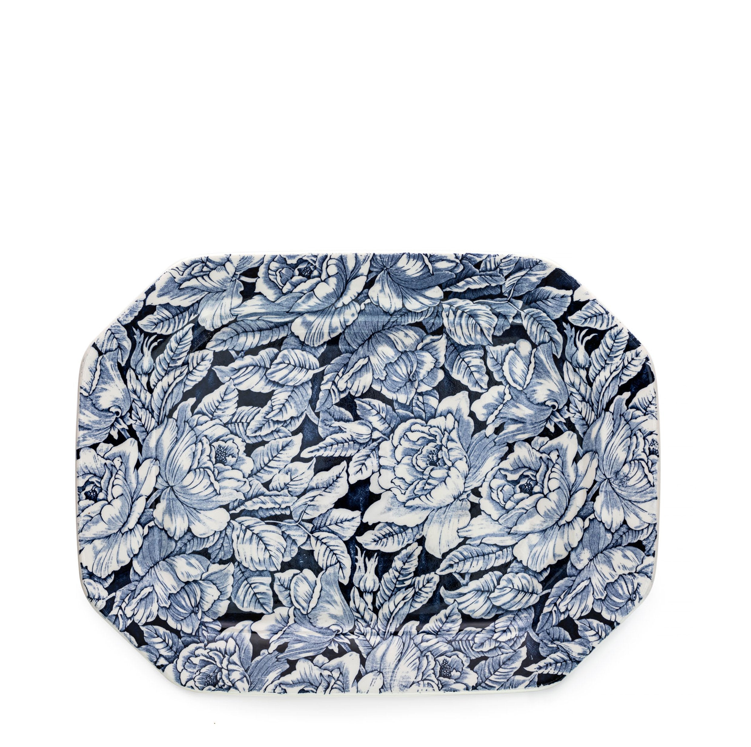 Ink Blue Hibiscus Rectangular Platter 34cm