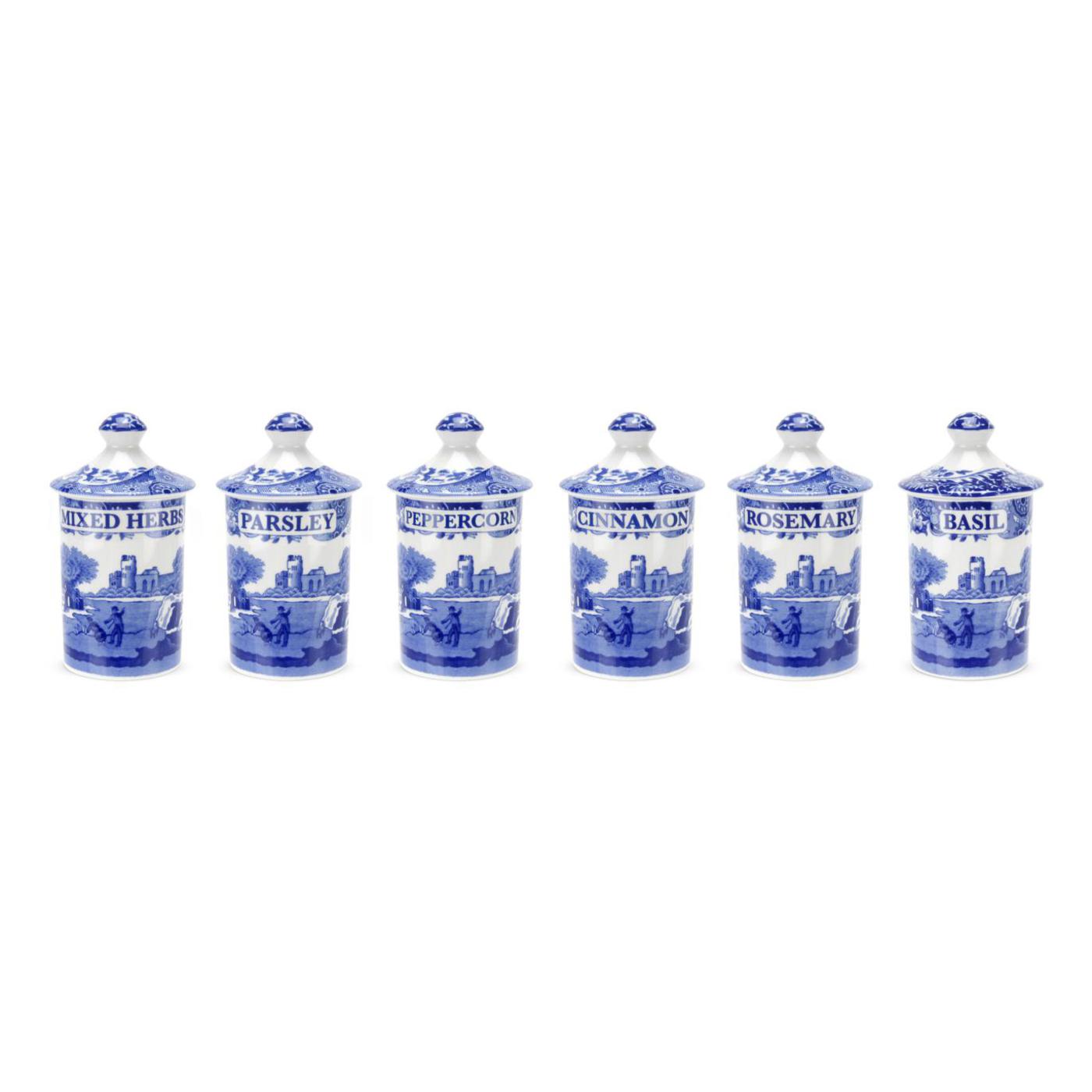 Blue Italian Set 6 Spice Jars