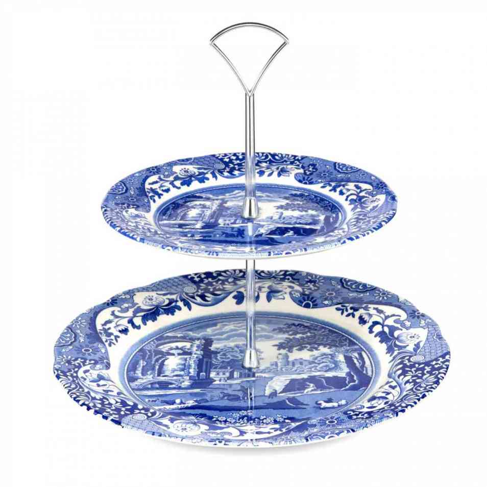 Blue Italian 2 Tiered Cake Stand